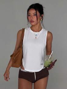 Dewbera Dewbera Cut Out Back Batwing Sleeve Sports Tee Gym Topworkout Tank Top - White - View 4