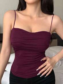 DAZY Built-In Padded Ruched Design Slim Fit Strapless Camisole Undershirt - Burgundy - View 1