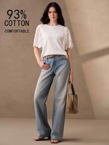 Anewsta New Fashion Elegant Design Lace Patchwork Loose Casual Women's T-Shirt - White - View 4
