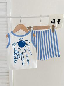 Baby Boy Casual Minimalist Soft Comfortable Outfit Set Suitable For Spring And Summer - Multicolor - View 5