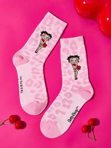 Betty Boop x SHEIN Miss Betty 女款中筒襪 2雙裝 - 混色 - 查看 8