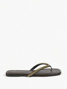 Grefit Sepatu Wanita Sandal Jepit Cokelat dengan Hiasan Paku Keling, Dihiasi dengan Dekorasi Piramida Emas Bergaya Retro, Cocok untuk Pakaian Jalanan dan Pantai Musim Semi dan Musim Panas - Coklat 3r - View 3