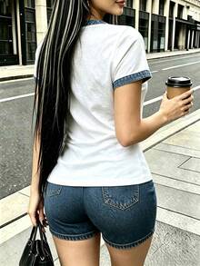 Rovax 女款對比飾邊短袖上衣與短褲休閒日常兩件套 - 彩色 - 查看 2