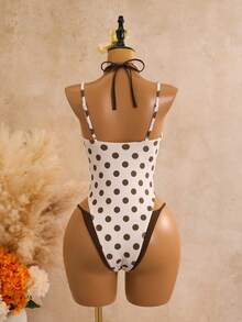 Swim SXY Women's Polka Dot 2 In 1 One-Piece Swimsuit, Suitable For Beach Vacation, Pool Party, Beach Party - Brown - View 4