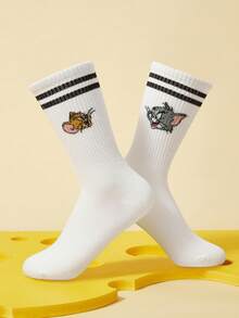 TOM & JERRY X SHEIN 1 Pack Of Cartoon Printed Valentine's Day Ladies Medium Tube Socks - White - View 5