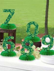 1件綠色像素蜂巢生日桌飾，含0-9數字，適用派對、聖誕、夏威夷慶祝活動，伴手禮禮品 - 彩色 - 查看 5