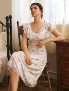 Côtesoire Women's Floral Romantic Southern French Style Long Waist-Cinching A-Line Nightgown - Multicolor - View 4