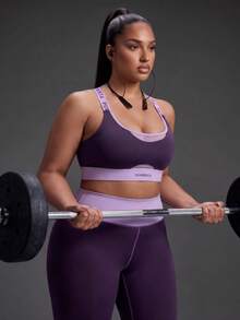 Powerista Women's Plus Size Summer And Spring Purple Color Sculpt Performance Sports Bra With Breathable Mesh Detail And Wide Straps Suitable For Sport And Gym - Purple - View 6