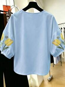 EMERY ROSE Floral Plant Pearl Print Pattern Fashion Plus Size Shirt Fall - Multicolor - View 2