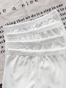 SHEIN 女童針織純色羅紋修身休閒內搭褲 4 件套，秋冬/四季穿著 - 白色 - 查看 3