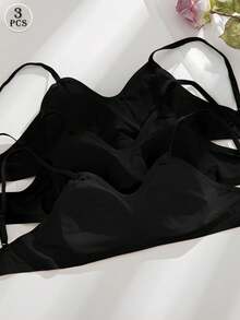 SHEIN 女款素色休閒日常細肩帶內衣 3 件組 - 黑色 - 查看 4