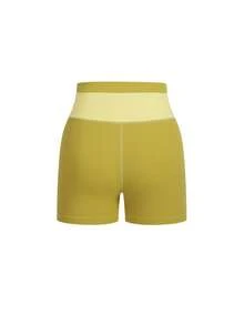 Core Rhythm New Summer Women's Two-Tone Patchwork V-Waist High-Waisted Sports Shorts, High Elasticity Seamless Tummy Control Butt Lifting Yoga Cycling Workout Shorts - Green - View 5