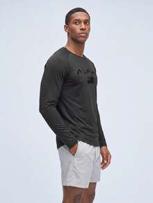 Nelvento Soul Men Black Letter Graphic Raglan Sleeve Sports Tee,Summer Athleisure Gym Workout Tops,Long Sleeve Breathable Fitted Crew Neck Compression T-Shirt - Black - View 5