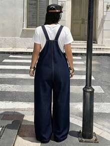 Rivivi Overall Denim Warna Gelap Ukuran Plus Wanita Gaya Y2K untuk Awal Musim Gugur - Dark Wash - View 2