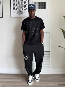 Harrin Don Harrin Don 1pc Casual Loose Fit Summer Wide Leg Sweatpants With Front & Back Graphic, Street Style - Black - View 1