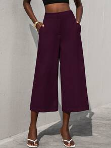 Aveloria Modichic Elegant Commuter Office Regular Waist Loose Front Pleated 7/8 Length Culottes For Women - Purple - View 1