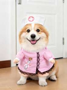 PETSIN 1 PC Halloween Pet Nurse Costume Cosplay With A Hat, Cat And Small Dog In Two Pieces Clothing - Pink - View 9