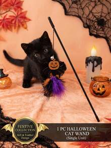 PETSIN 1 PC Halloween Cat Toy Stick With A Fancy Design - Halloween Fake Feather Cat Self-Entertaining Toy - Multicolor - View 2