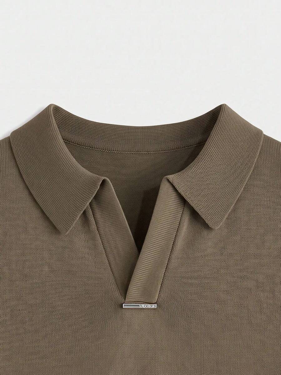 Manfinity VCAY Men's Casual Daily Short Sleeve Knit Top For Office - Khaki - View 1