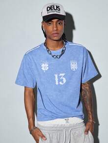 Modcrash Men's Summer Short Sleeve T-Shirt, Number 13 Graphic Print, Breathable Knit Fabric, Suitable For Casual Daily Wear - Baby Blue - View 2
