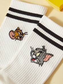 TOM & JERRY X SHEIN 1 Pack Of Cartoon Printed Valentine's Day Ladies Medium Tube Socks - White - View 3