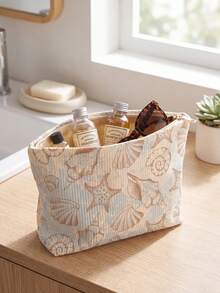 1pc Portable Cosmetic Bag, Ocean Series Shell & Starfish Pattern Double-Sided Print, Travel Zipper Makeup Pouch, Multi-Function Toiletry Storage Bag - Multicolor - View 6