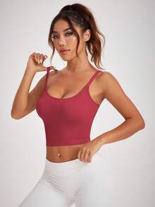 Solea Cove Women's Solid Color Ribbed Fitted Strap Sports Tank Top - Red - View 4