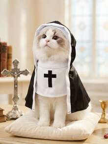 PETSIN 1PC Nun Themed Pet Cosplay Costume, Funny Photo Outfit For Medium & Small Dogs Cats - Black and White - View 1