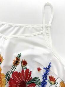 SHEIN Clasi 大码女式休闲度假花卉印花细肩带连衣裙 - 白色 - 查看 6