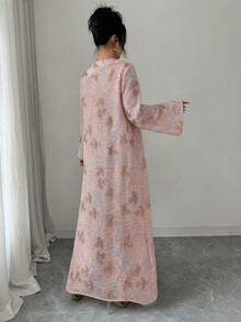 Al Najma Women's Summer Long Gold Craft Mesh Fabric Tassel Robe - Pink - View 2