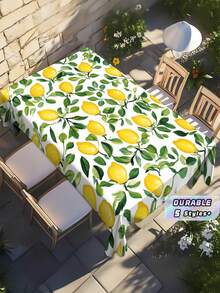 1PC POLYESTER EASY CLEAN MACHINE WASHABLE DURABLE BRIGHT YELLOW LEMON GREEN LEAF PATTERN TABLECLOTH FOR KITCHEN DINING PARTY PICNIC HOME OUTDOOR SUMMER GIFT - Multicolor - View 2