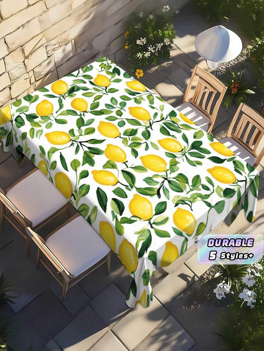 1PC POLYESTER EASY CLEAN MACHINE WASHABLE DURABLE BRIGHT YELLOW LEMON GREEN LEAF PATTERN TABLECLOTH FOR KITCHEN DINING PARTY PICNIC HOME OUTDOOR SUMMER GIFT