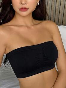 DAZY Seamless Women's Comfortable Strapless Bandeau Bra - Black - View 6