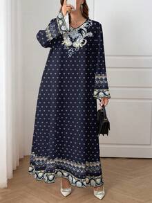 Al Najma Casual Minimalist Plus Size Arabian Dress - Multicolor - View 3