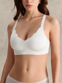 EverLounge 1 件装无缝简约波浪边纯色无钢圈聚拢全罩杯女士文胸 - 白色 - 查看 4