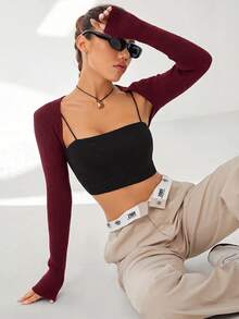 Comfortcana Spring/Autumn Solid Color Short Cardigan, No Straps, Suitable For Autumn/Winter - Burgundy - View 5