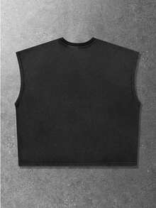 ROMWE MEN Street Life Teen Boy Summer Casual Blurred Portrait Print Tank Top - Black - View 2