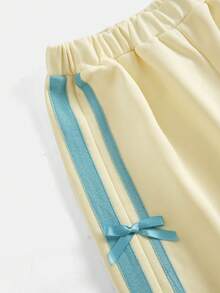 Girlism Tween Girl Bowknot Decor Colorblock Casual Daily Long Sleeve Sweatshirt - Yellow - View 5