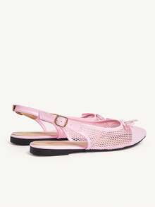 CUCCOO CHICEST Women's Shoes Summer Flat Bottom Pointed Slingback Shoes Mesh Bow Breathable Buckle Fashion Mules Shoes Casual Daily Wear - Pink - View 12