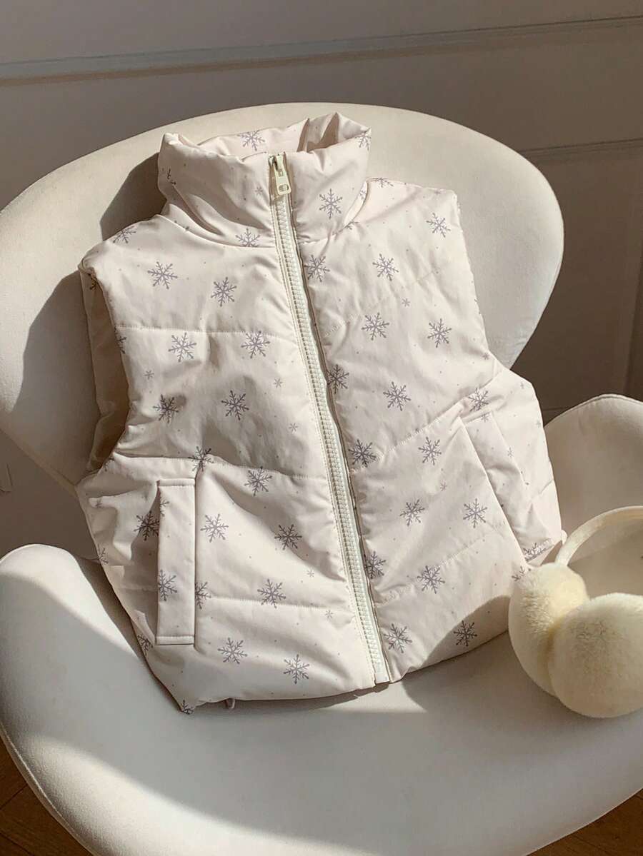 Comfortcana Women's All-Over Print Zipper Casual Daily Winter Padded Vest - White - View 1
