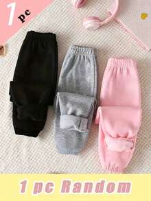 (1 Pc Random) Girls' Fresh Minimalist Daily Line Heart Letter Slogan Print Pattern Basic Sweatpants Pink Grey Black - Multicolor - View 2