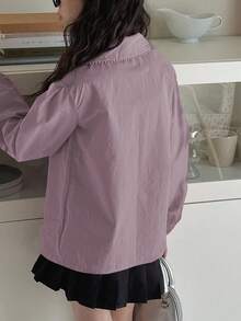 Dazy Kids Camisa de cuello de unicolor de manga larga para niñas preadolescentes - Morado - Ver 4