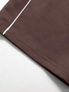 SHEIN Pantalones largos casuales de uso diario con cintura con cordón y bloques de color para niña preadolescente - Marrón - Ver 2