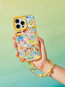 SpongeBob SquarePants | SHEIN Cartoon Pattern Yellow Three-In-One Mobile Phone Case With Anti-Drop Lanyard, Anti-Drop Protective IPhone13-17 Mobile Phone Case. - Multicolor - View 7