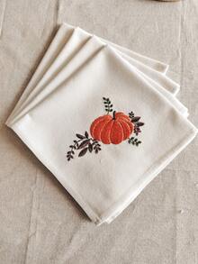 Cirelle 1/2/4 Pcs Embroidered Pumpkin Cloth Napkins, Off-White Fall Harvest Dinner Napkins With Orange Pumpkin Embroidery, Washable Reusable Cloth Napkins For Dining Table Decor - Multicolor - View 8