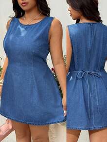 GalTyme Plus Size Fall Casual Kawaii Nice Loose Fit Sleeveless Denim Dress Brunch Going Out Beach Evening Birthday Light Blue - Medium Wash - View 8