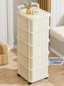One Cream-Colored Plastic Storage Cabinet With Wheels And Drawers, Odorless, Suitable For Storing Snacks And Toys. - Multicolor - View 1
