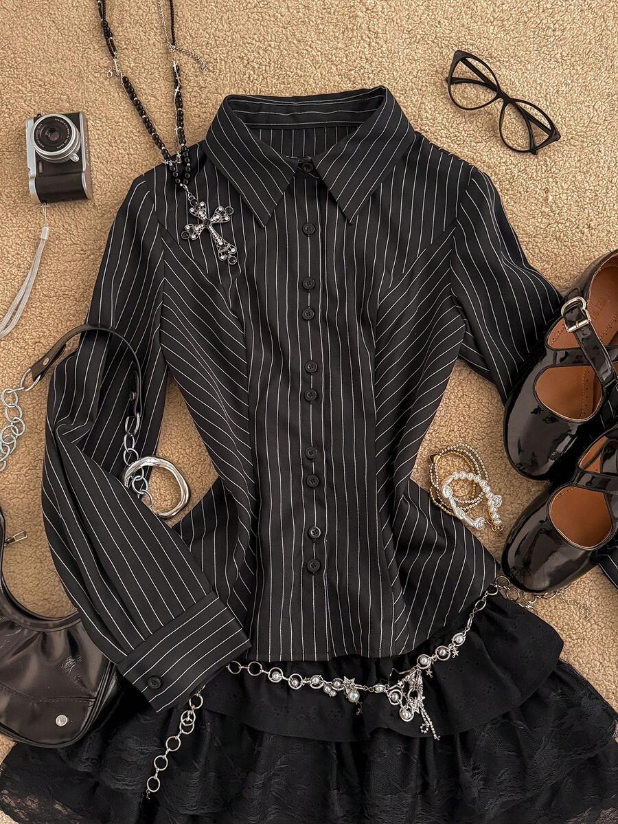 Attitoon Casual Minimalist Style Long Sleeve Women's Blouse, Suitable For Spring/Summer And Early Autumn, Versatile For Office Wear - Black - View 1