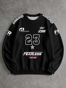 Sport MetroGents Dark Racing Graphic Crew Neck Sweatshirt For Men, Shoulder Sleeve Racing Letter Splicing Design, Soft Breathable Fabric, Relaxed Fit Daily Streetwear - Multicolor - View 5