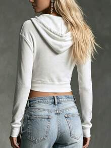 LUMIGAL Women's Casual All-Match All-Match Versatile Solid Color Hooded T-Shirt Workout All White Autumn Everyday Jogging Everyday - White - View 6